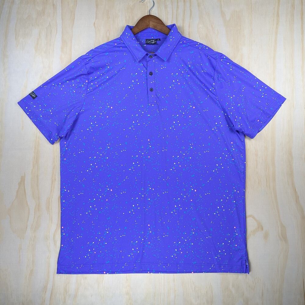 Sunday Swagger Men's XL Golf Polo Shirt Purple Paint Splatter Retro Stretch
